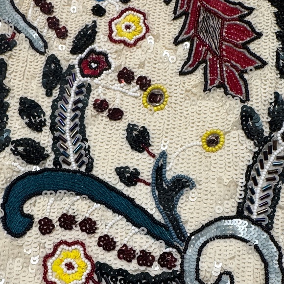 Alice + Olivia Cream Beaded Mini Dress with Red, Blue, Yellow Embroidery - Picture 7 of 8